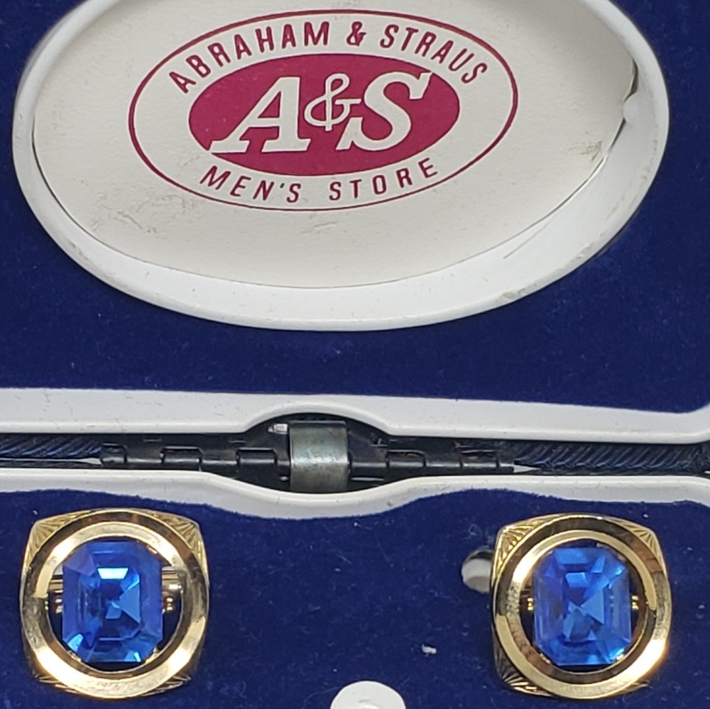 Abraham & Straus blue stone gold metal cufflinks